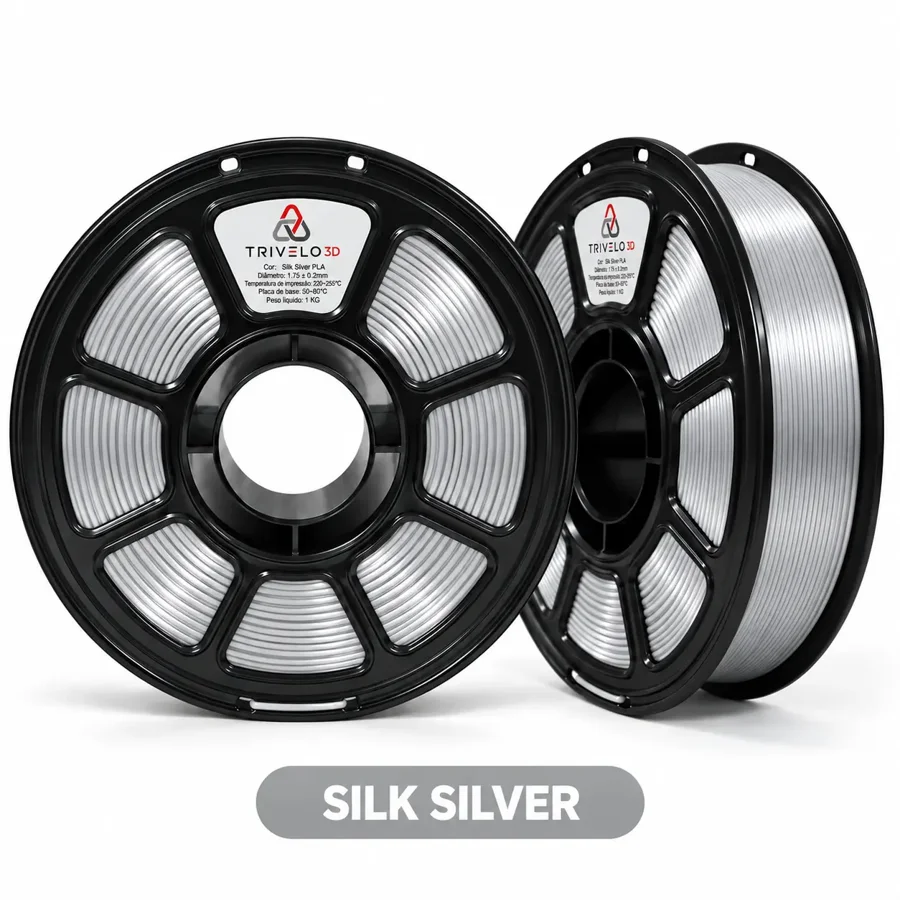 Carretel de Filamento PLA+ Silk Silver 1kg na cor Silk Silver