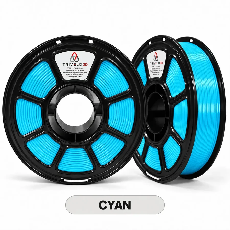 Carretel de Filamento PETG Cyan 1kg na cor Cyan