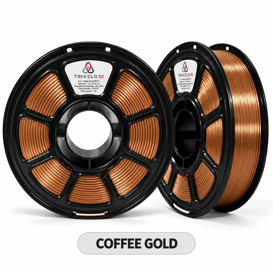 Carretel de Filamento PETG Metálico Coffee Gold 1kg na cor Coffee Gold