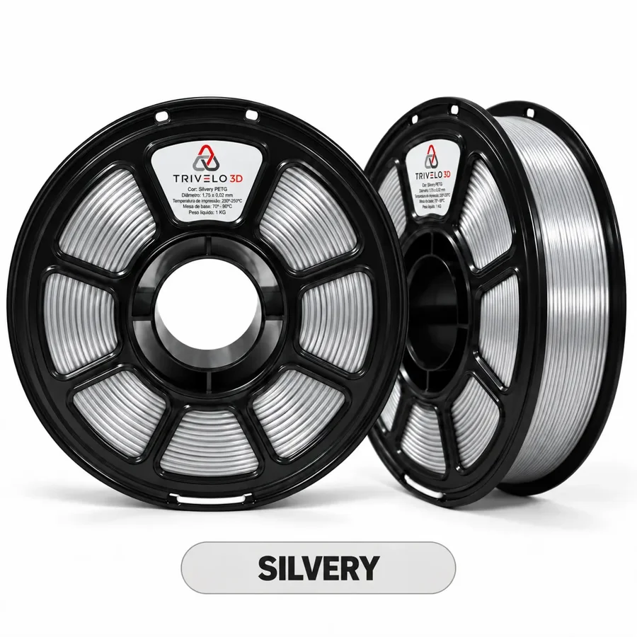 Carretel de Filamento PETG Metálico Silvery 1kg na cor Silvery